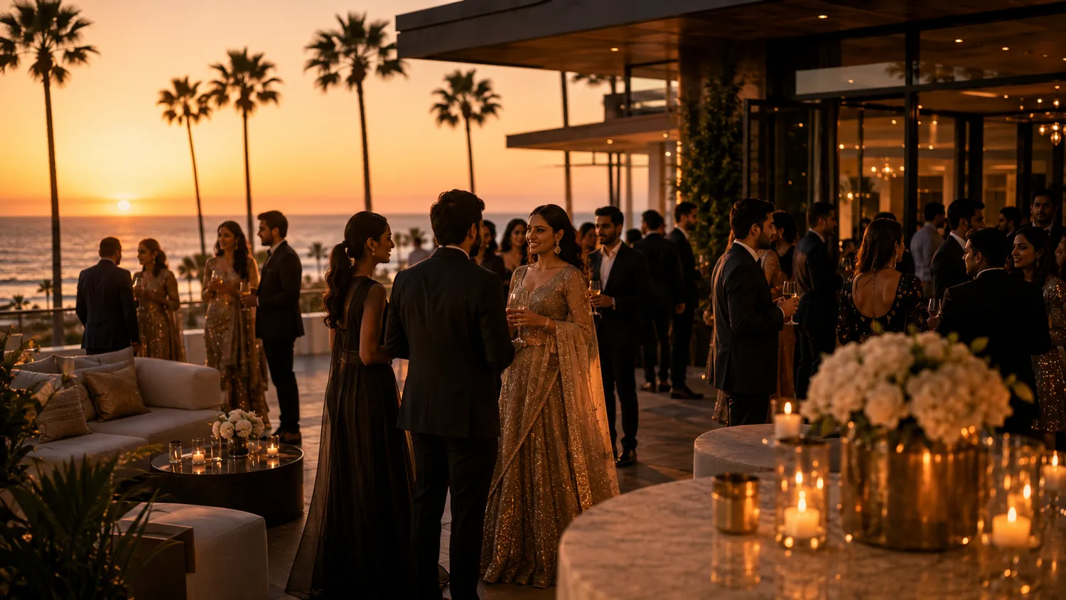Visual concept of a sunset reception on the Pasea terrace